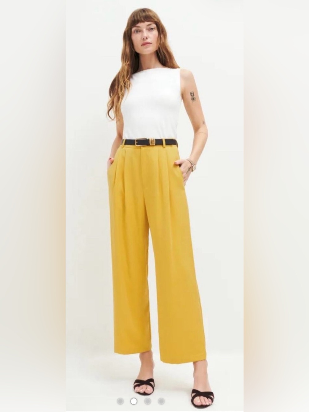 Reformation Mason High-Rise Pleated Wide-Leg Trousers Size 12